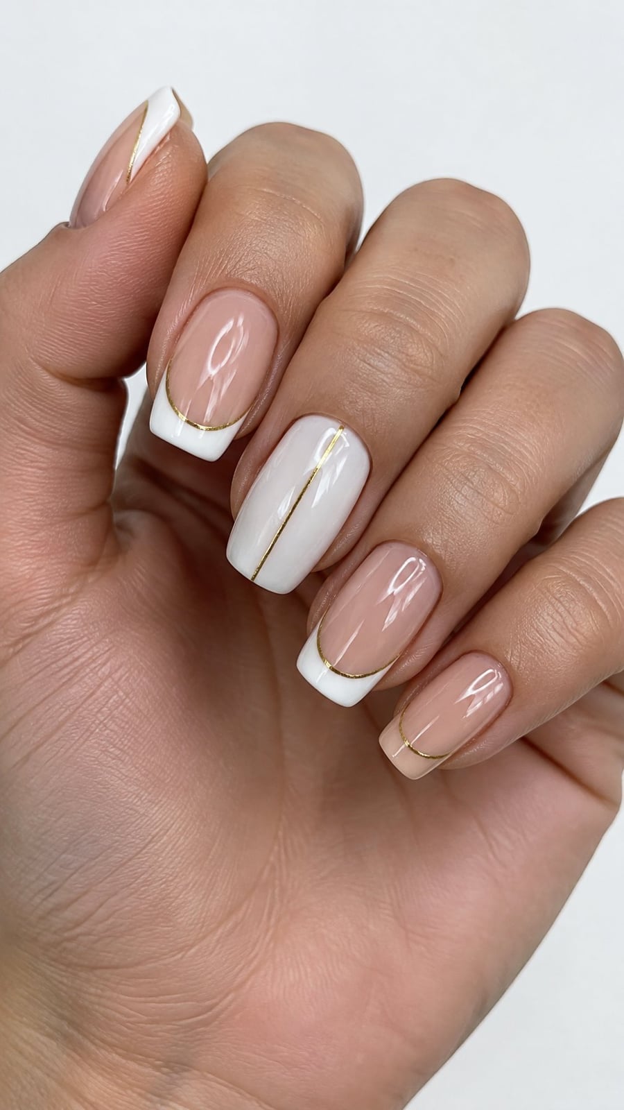Gold Line French Soft Square Nails Gold Line French Soft Square Nails — Gold French Tip Nails