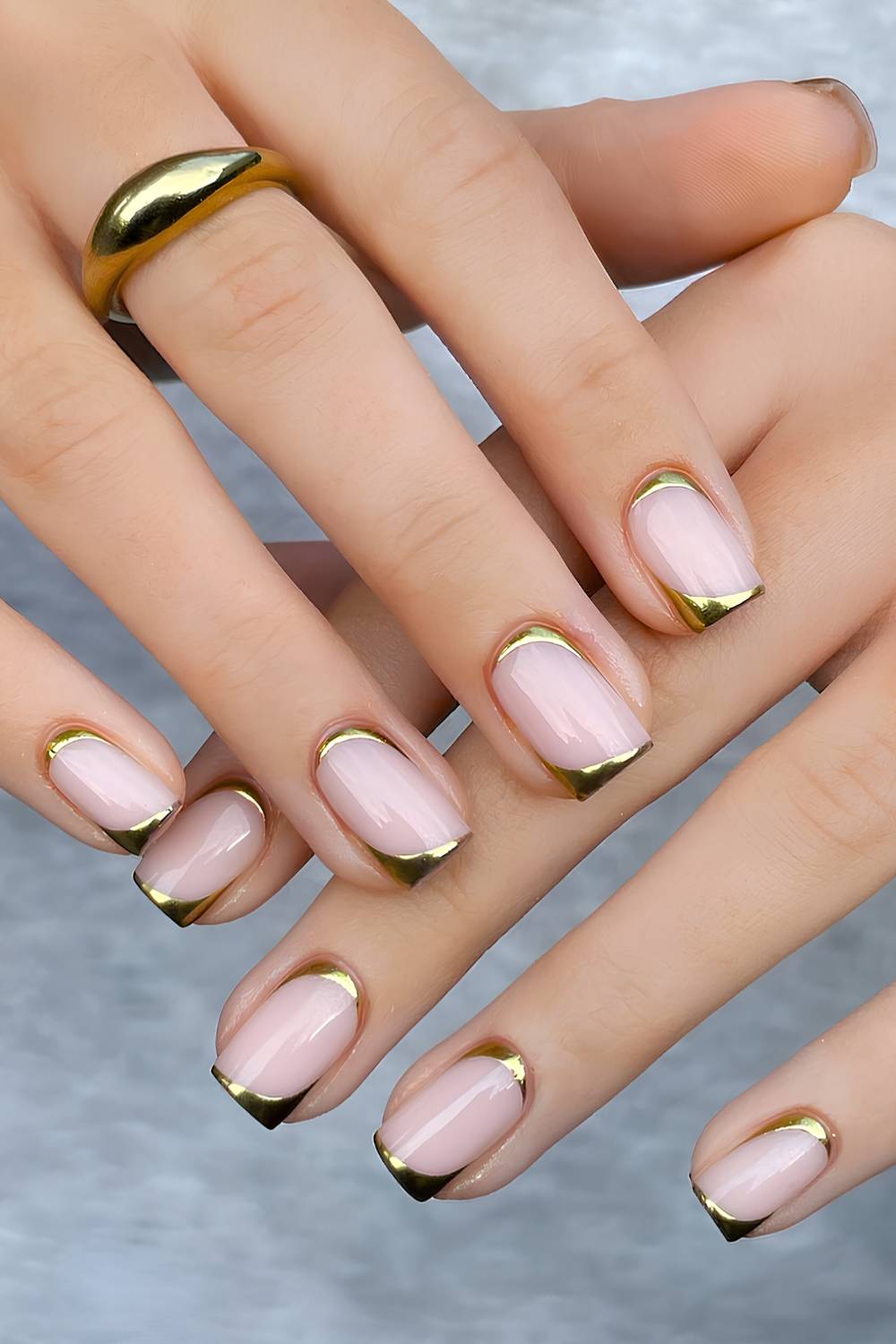 Mirror Gold French Soft Square Nails Mirror Gold French Soft Square Nails — Gold French Tip Nails