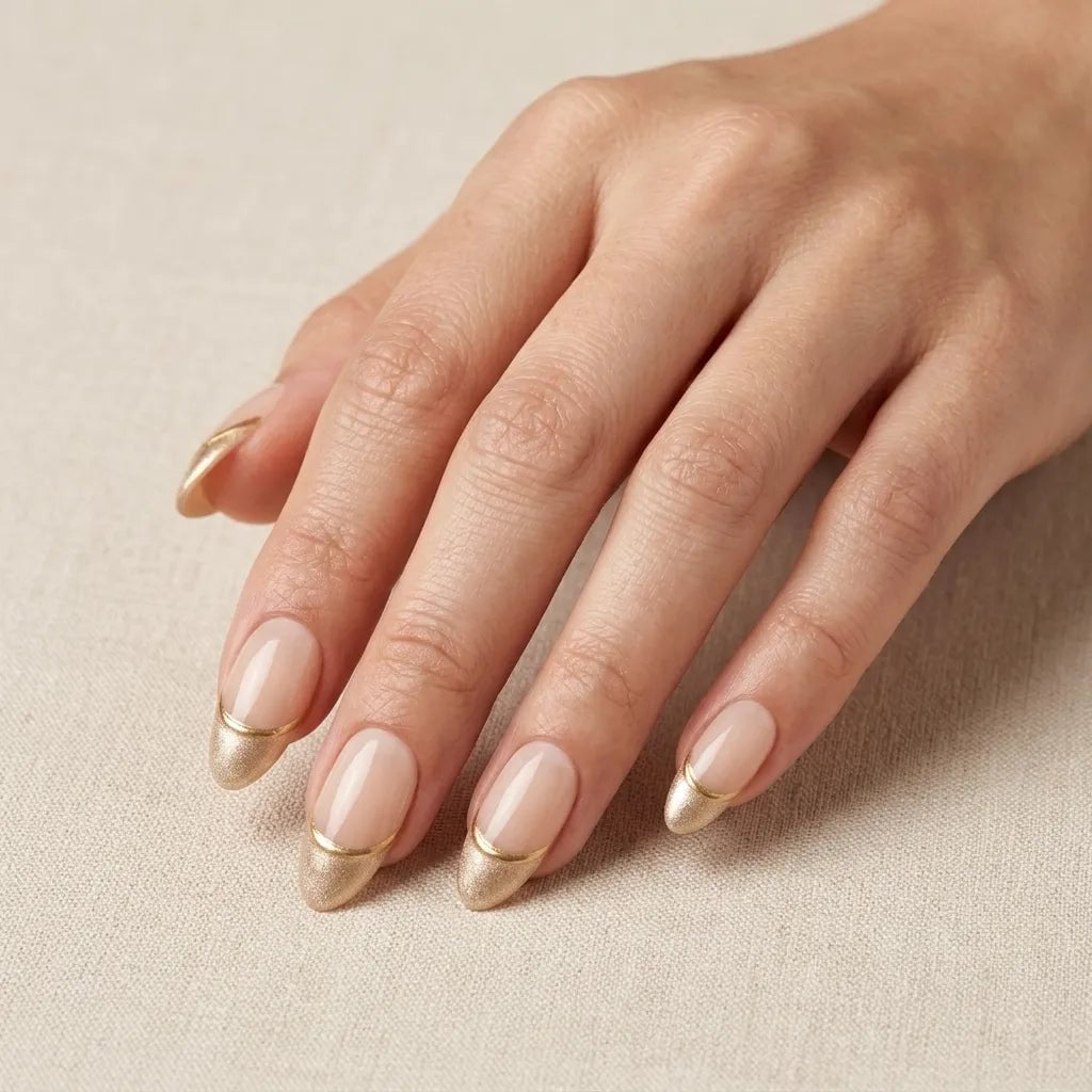 Gold Chrome French Tips Long Almond Nails Gold Chrome French Tips Long Almond Nails — Gold French Tip Nails