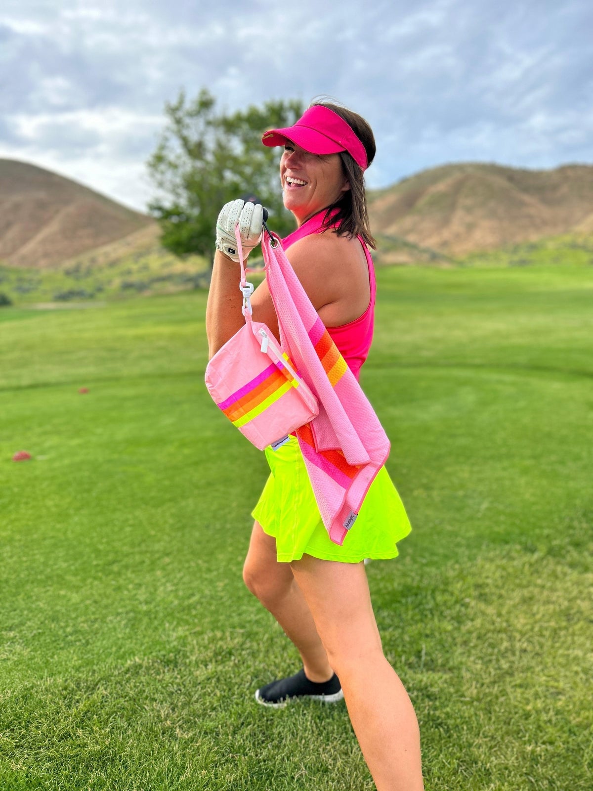 Hot Pink Sleeveless Top and Neon Yellow Skirt — Golf Outfits