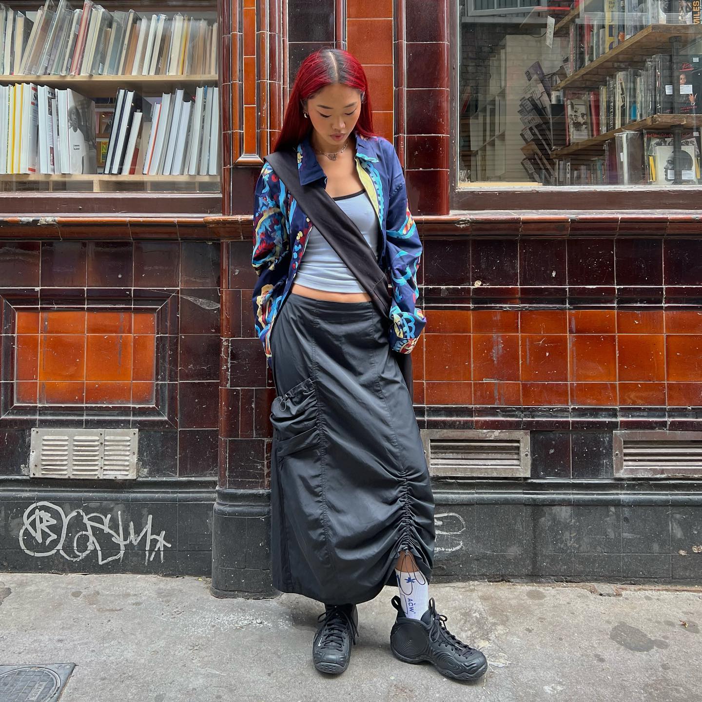 Printed Jacket with Maxi Skirt and Chunky Sneakers — Gorpcore Outfits