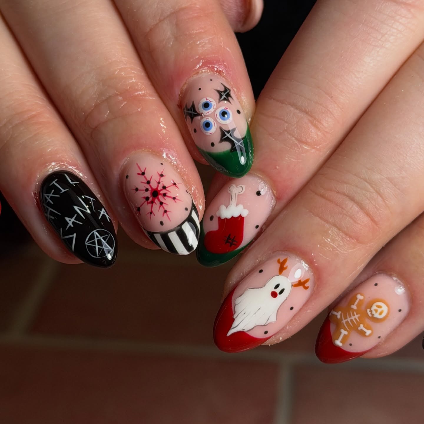 Goth Christmas Character Oval Nails