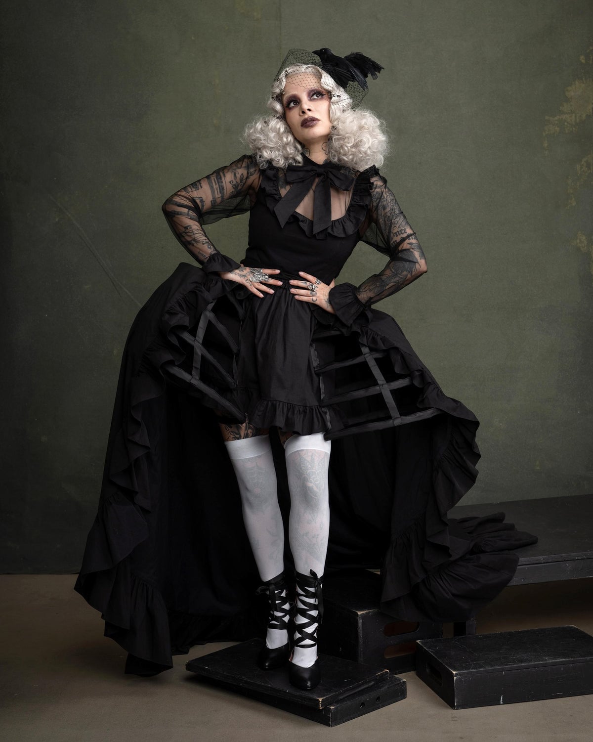 Dramatic Ruffled Goth Dress with Cage Details — Goth Outfits