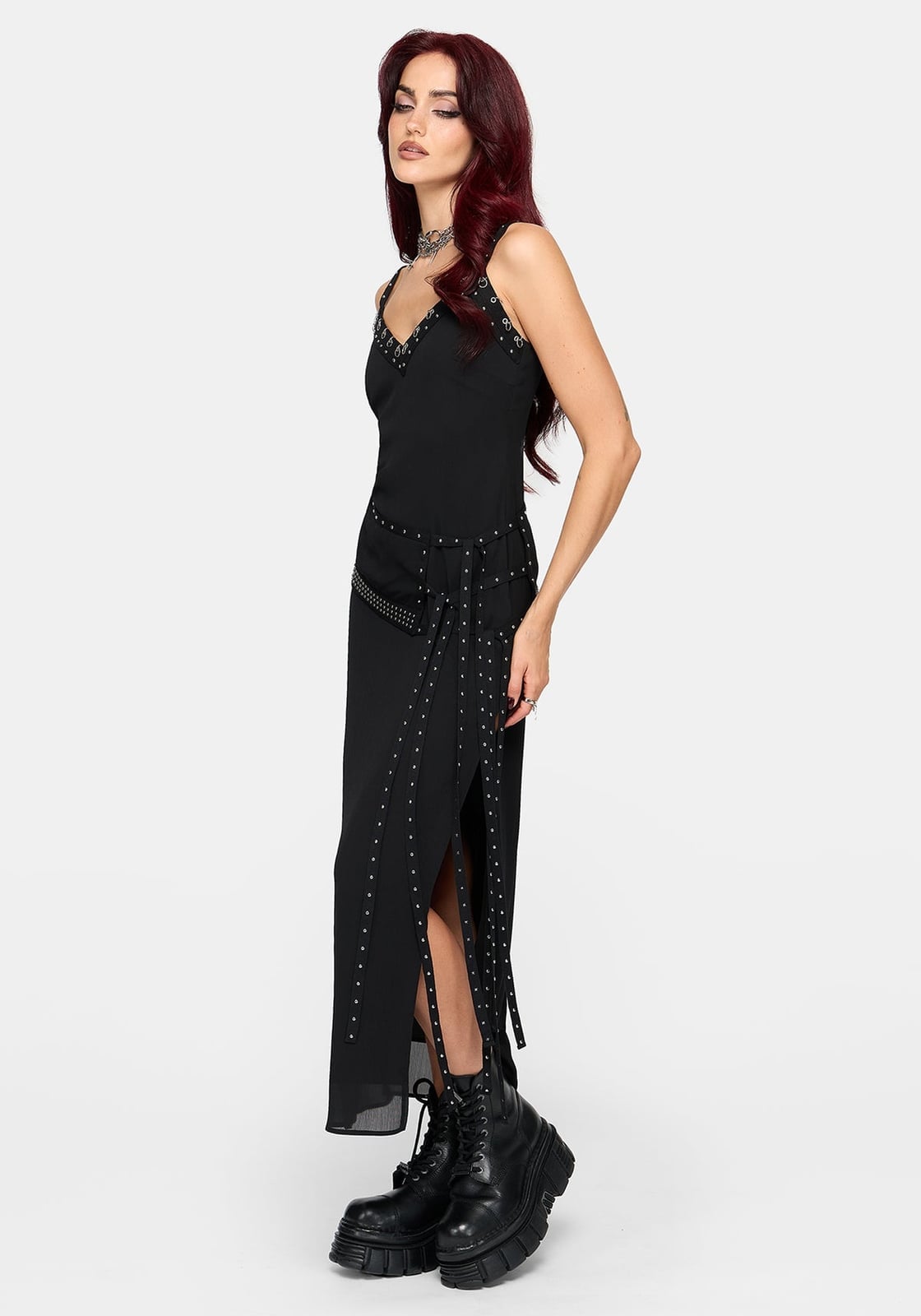 Studded Slip Dress with High Side Slits — Goth Outfits
