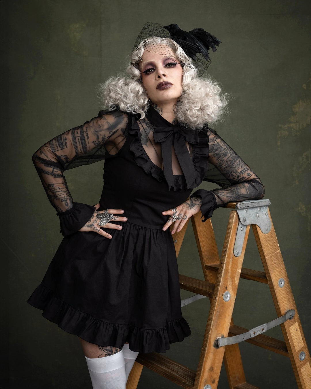 Black Dress with Ruffled Collar and Sheer Sleeves — Goth Outfits