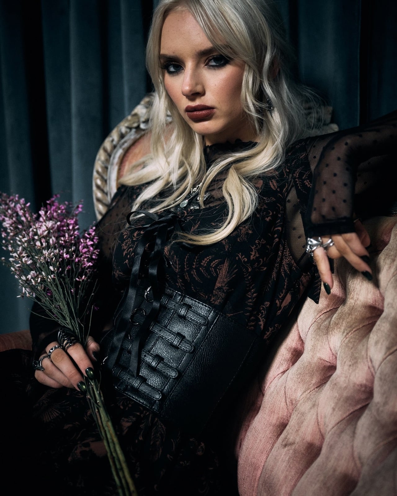Sheer Polka Dot Top with Leather Corset Layer — Goth Outfits