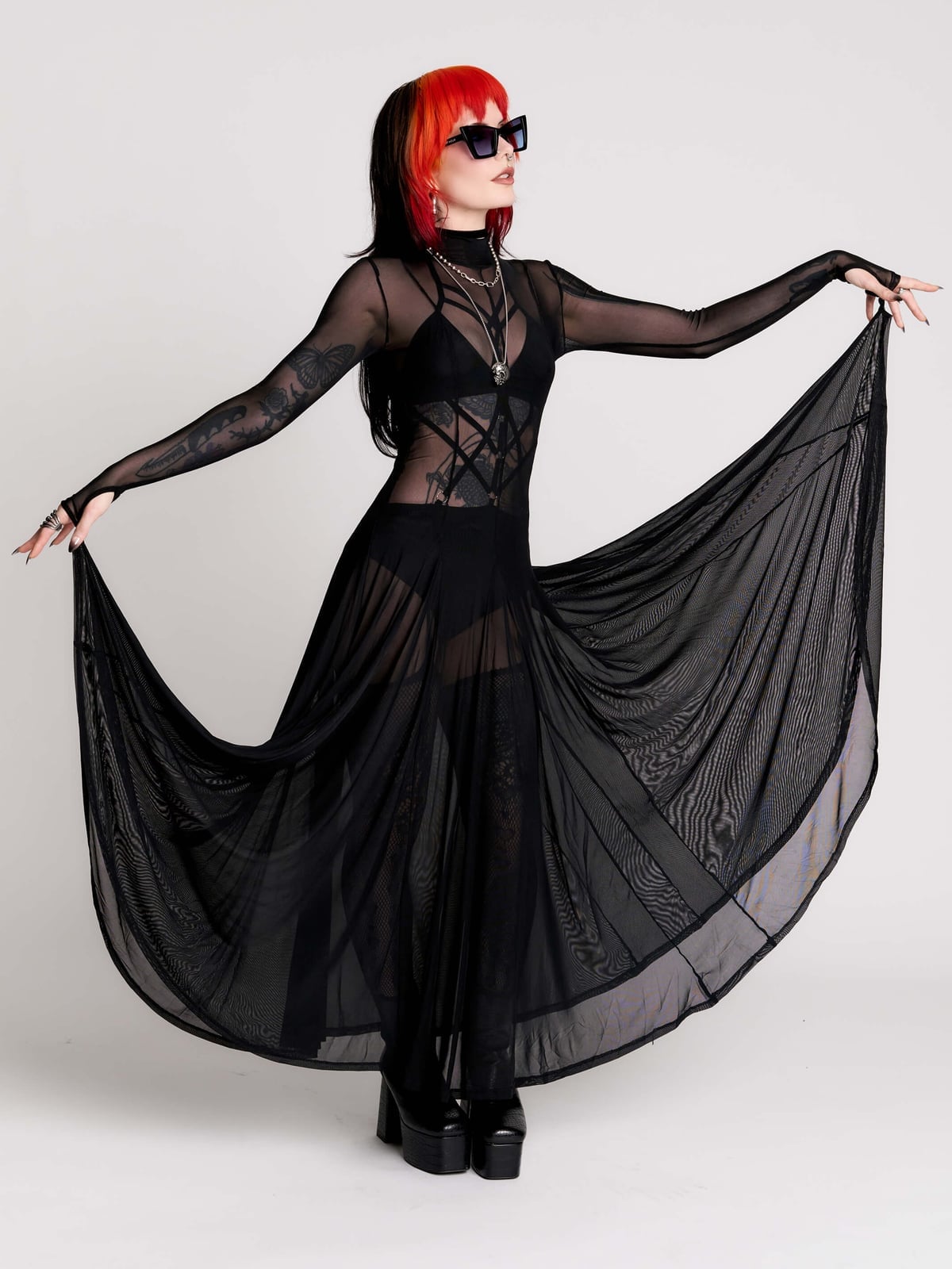 Dramatic Sheer Mesh Dress with Voluminous Skirt — Goth Outfits