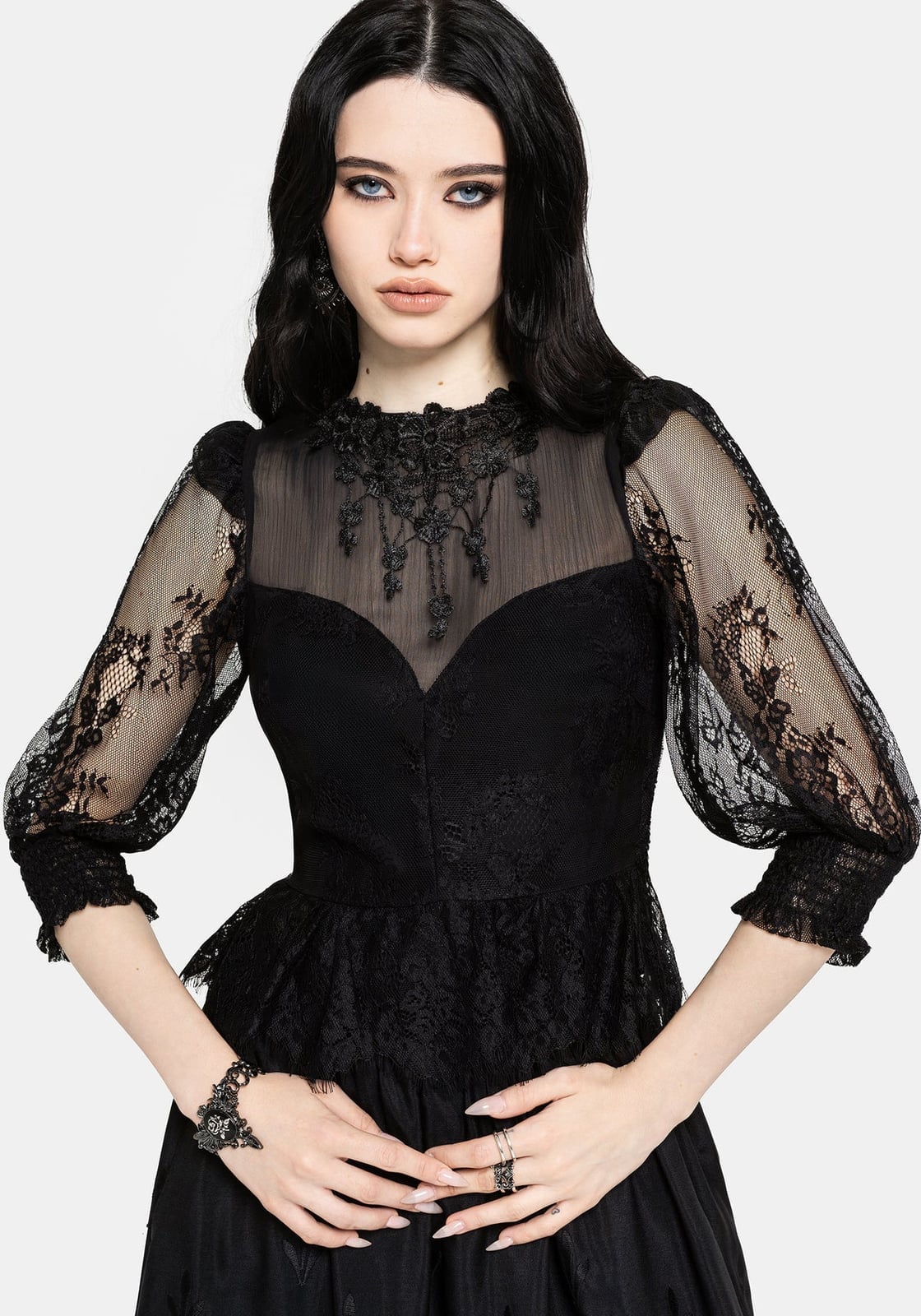 Lace Top Dress with Sheer Sleeves and Tulle Skirt — Goth Outfits