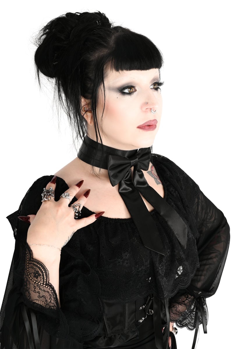 Black Lace Top with Satin Bow Choker — Goth Outfits