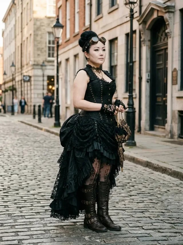 Lace Corset Dress with Ruffled Skirt and Goggles — Goth Outfits