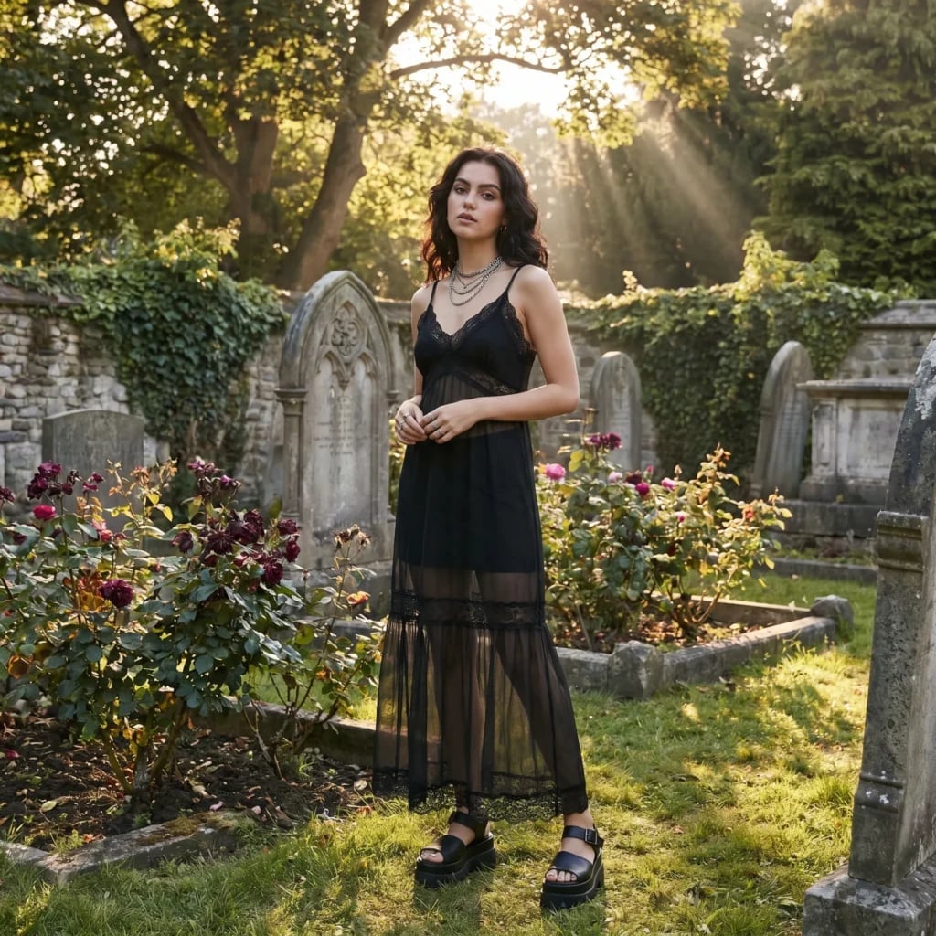 Sheer Black Lace Dress with Tiered Trim — Goth Outfits
