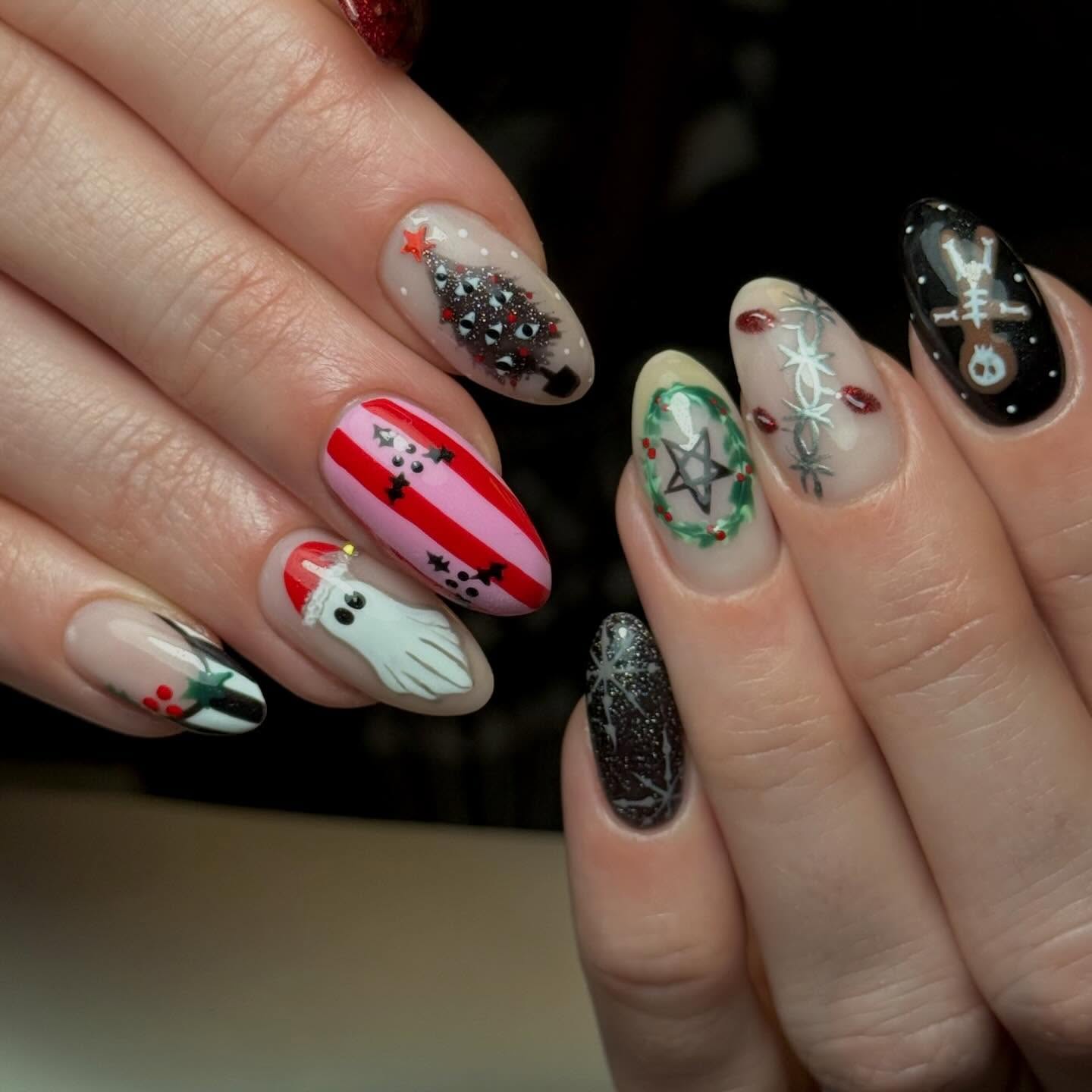 Gothic Christmas Characters & Symbols Almond Nails