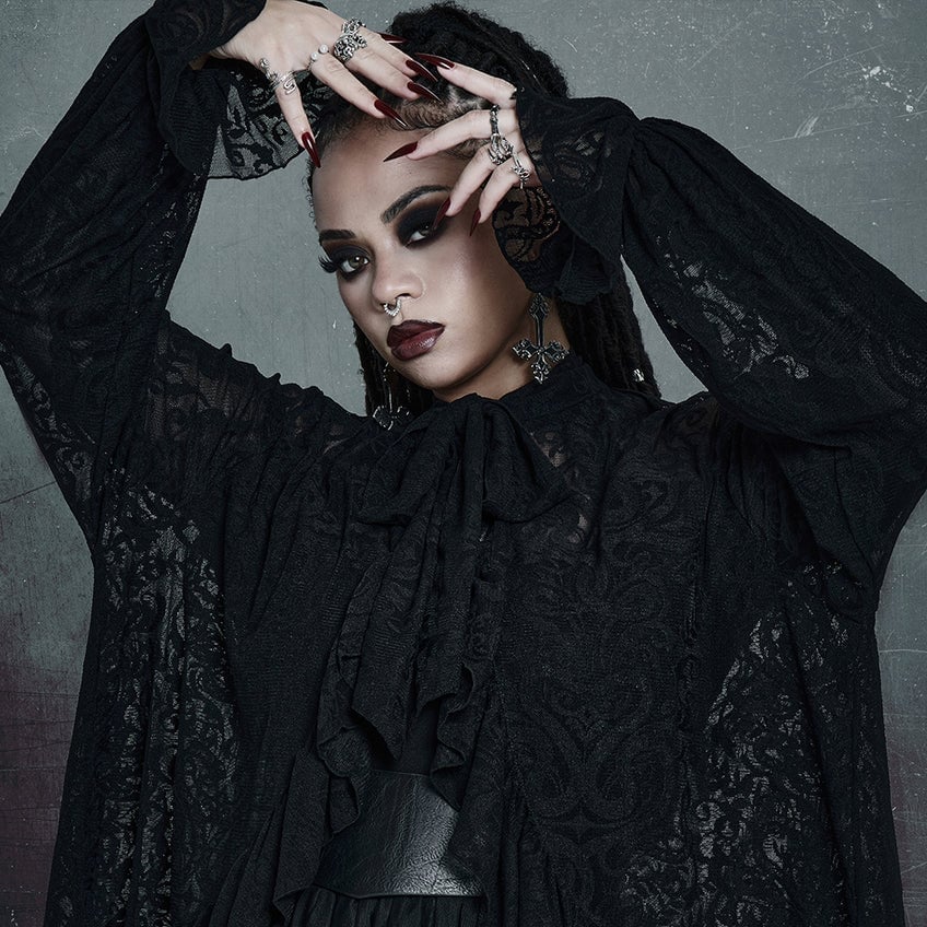 Sheer Lace Top with Ruffled Neckline — Gothic Outfits
