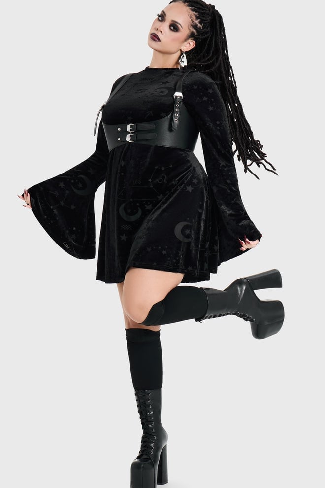 Velvet Dress with Celestial Print and Harness — Gothic Outfits