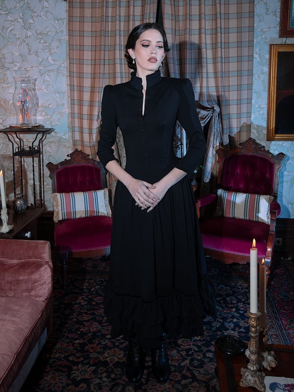 Black High-Neck Button-Front Dress — Gothic Outfits