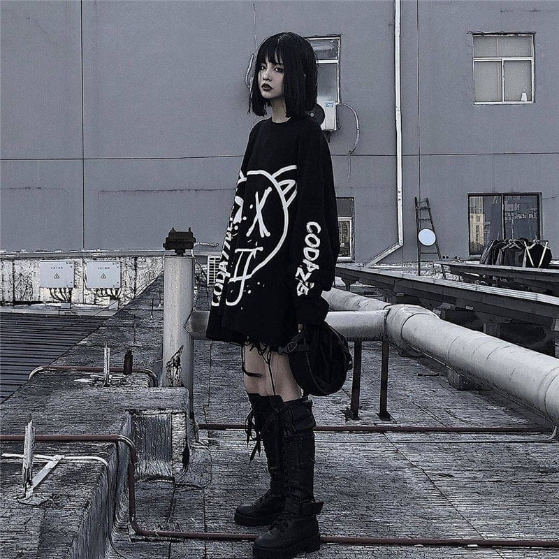 Graphic Tee with Distressed Hem — Gothic Outfits