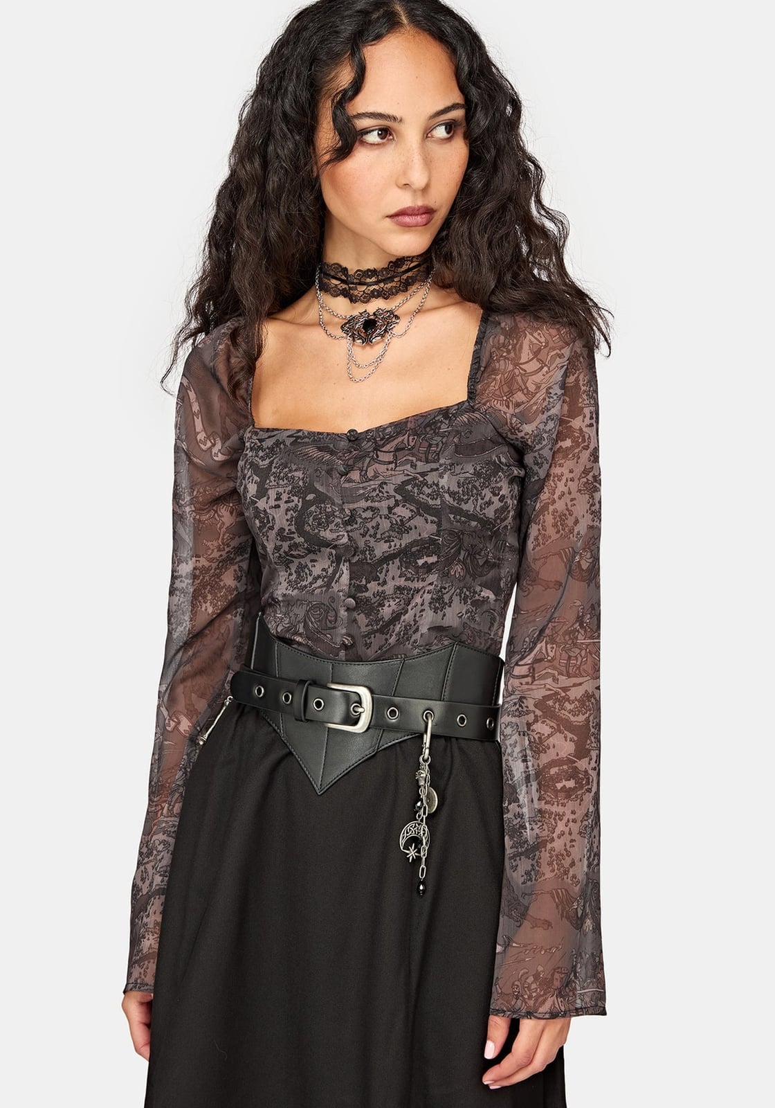 Velvet Crop Top with Lace Bell Sleeves — Gothic Outfits