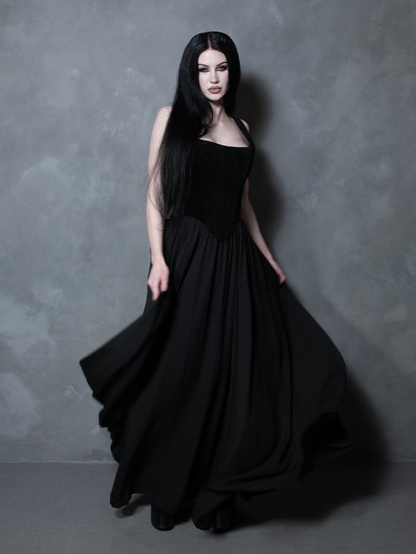Black Velvet Corset Dress With Fitted Bodice — Gothic Outfits