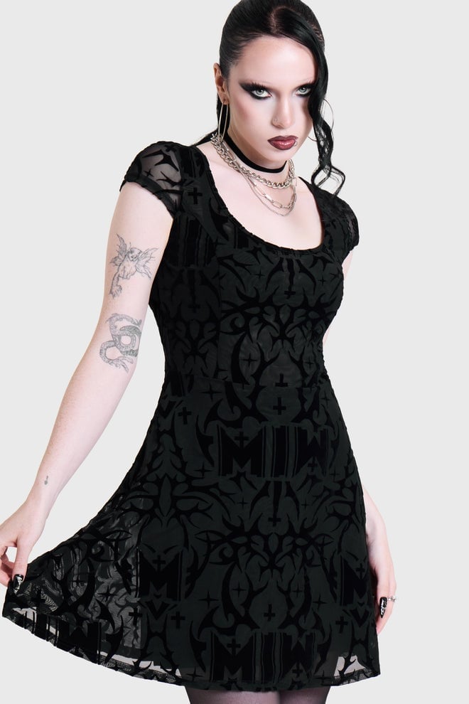Velvet Mini Dress with Gothic Pattern — Gothic Outfits