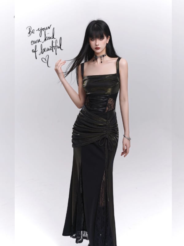Metallic Corset Dress with Ruched Detail — Gothic Outfits