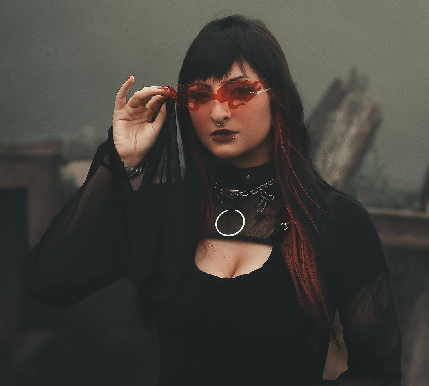 Black Dress with Sheer Flowing Sleeves — Gothic Outfits