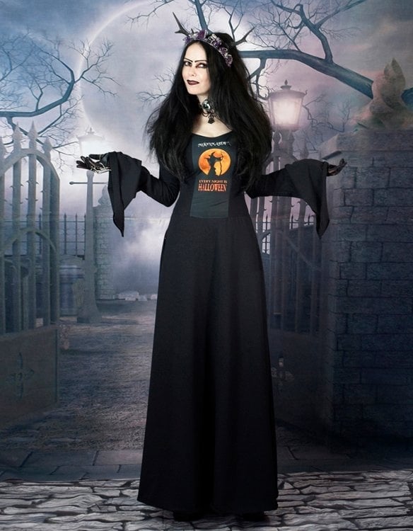 Long Black Dress with Graphic Print — Gothic Outfits