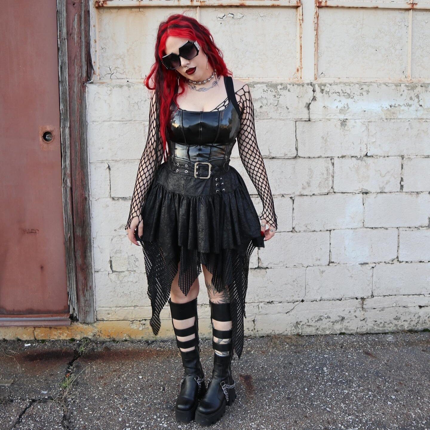 Fishnet Sleeves Corset and Layered Skirt — Gothic Outfits