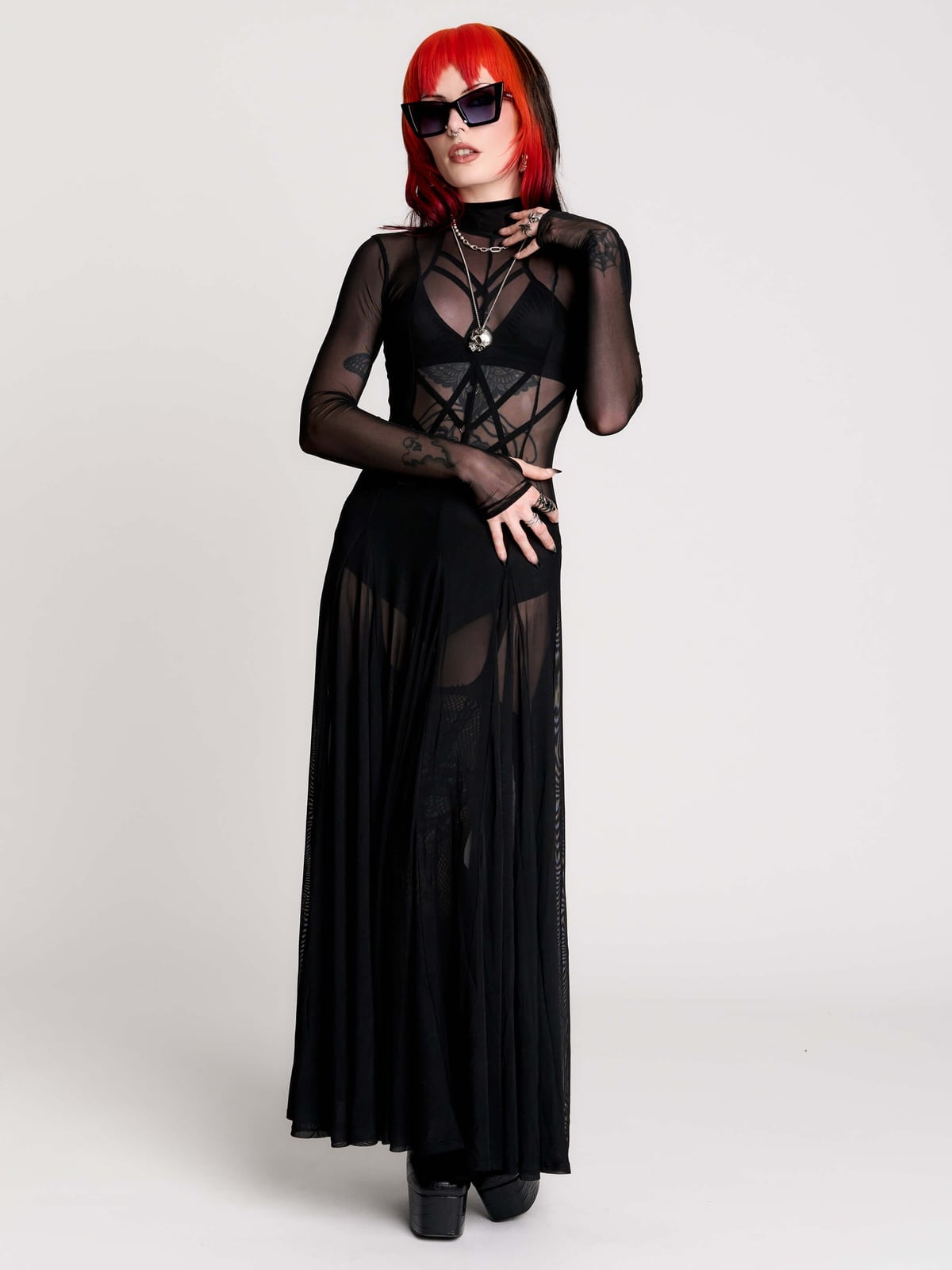 Sheer Black Dress with Pentagram Design — Gothic Outfits