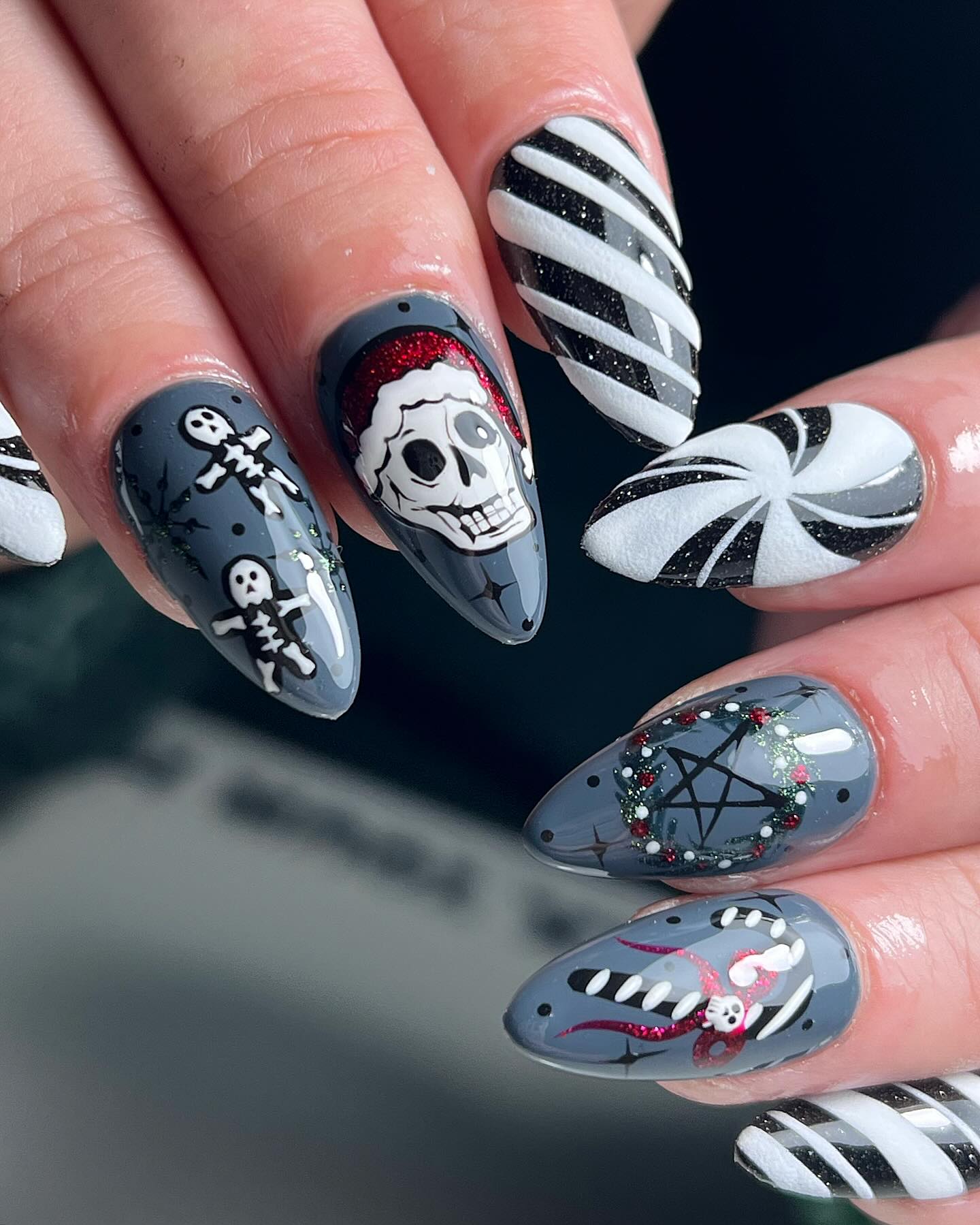 Gothic Skeleton Christmas Nail Art