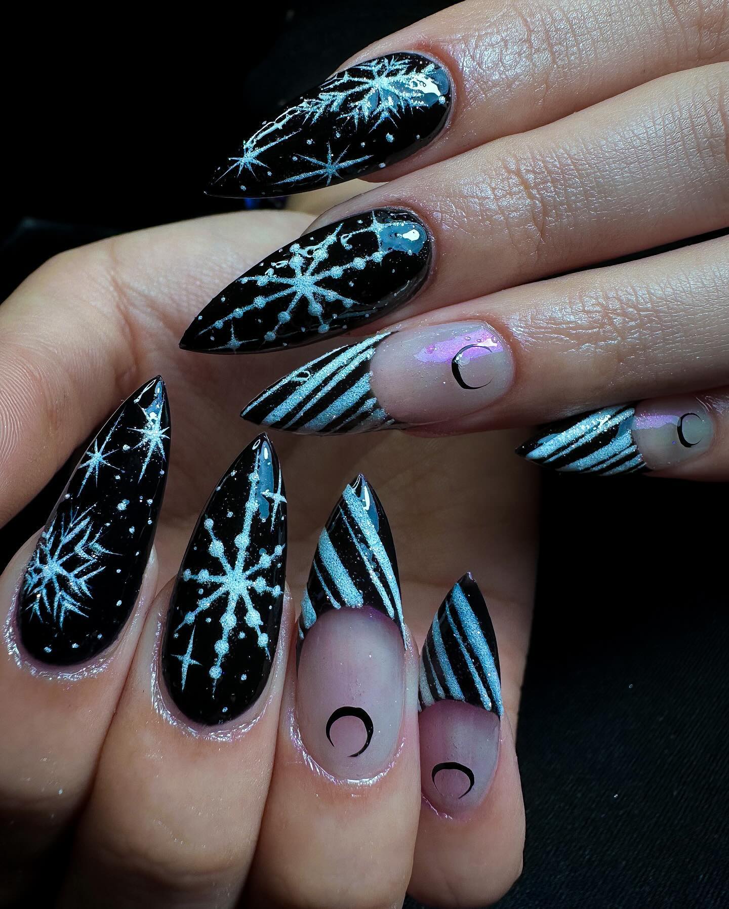 Gothic Snowflake Crescent Moon French Tips
