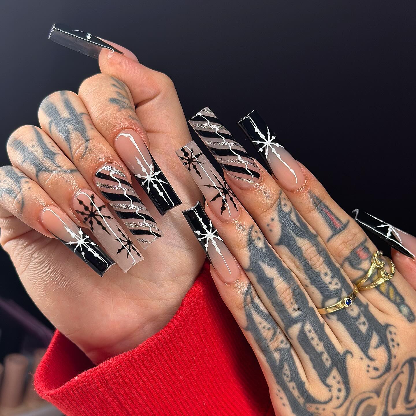 Gothic Snowflake French Tip Coffin Nails