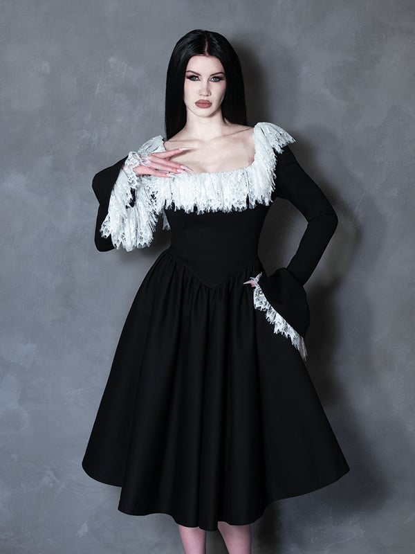 Black Dress with Lace Collar and Cuffs — Gothic Style
