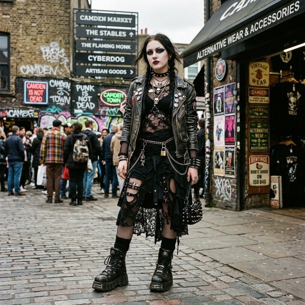 Leather Jacket Over Lace and Ripped Skirt — Gothic Style
