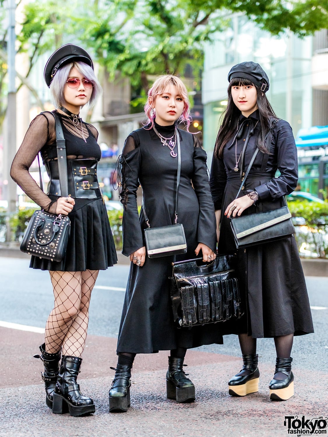 Mesh Top, Corset, and Pleated Skirt Street Style — Gothic Style