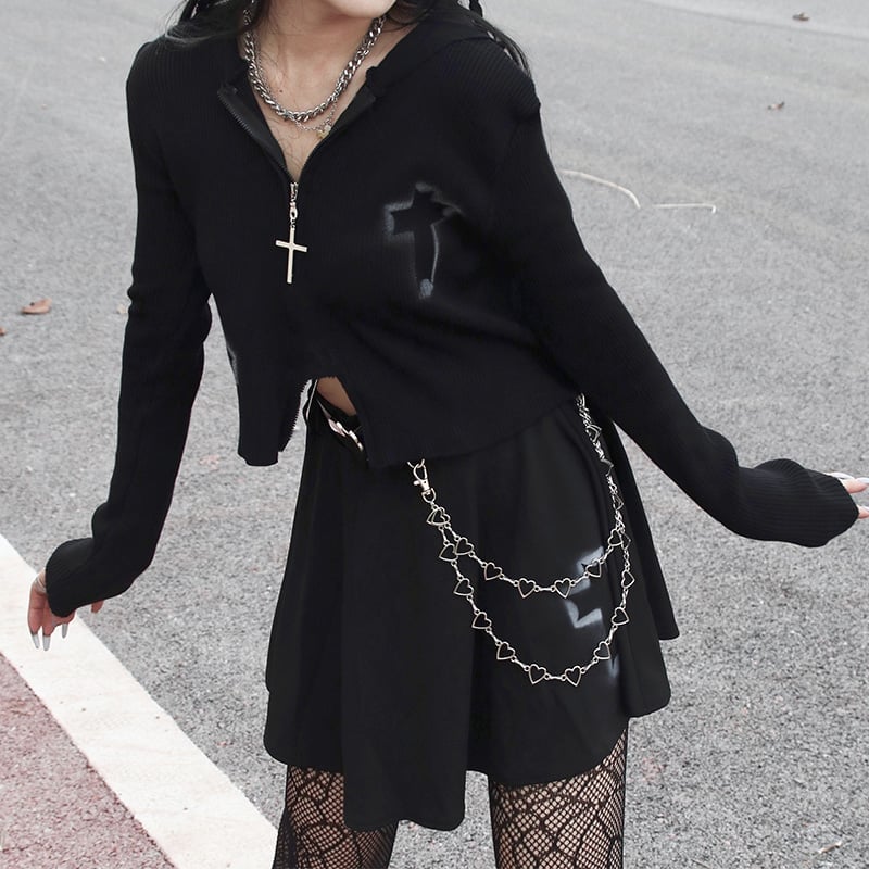 Cropped Hooded Sweater and Skirt — Gothic Style