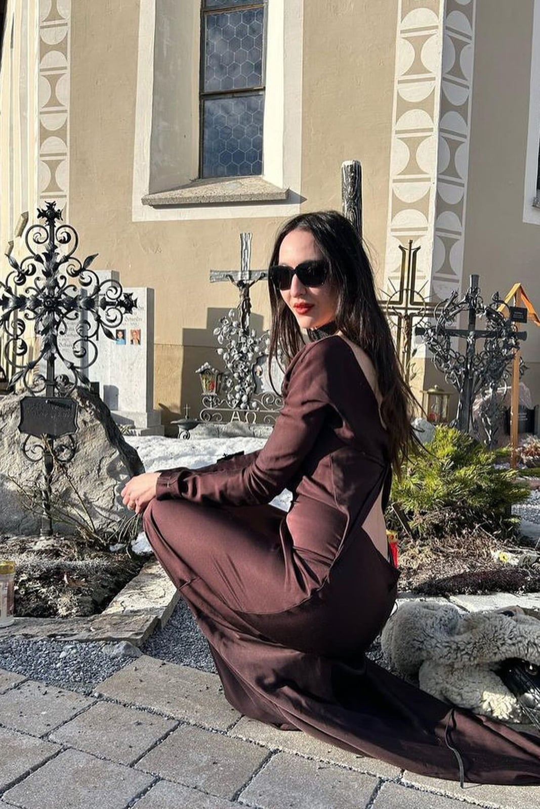 Brown Silk Backless Dress — Gothic Style