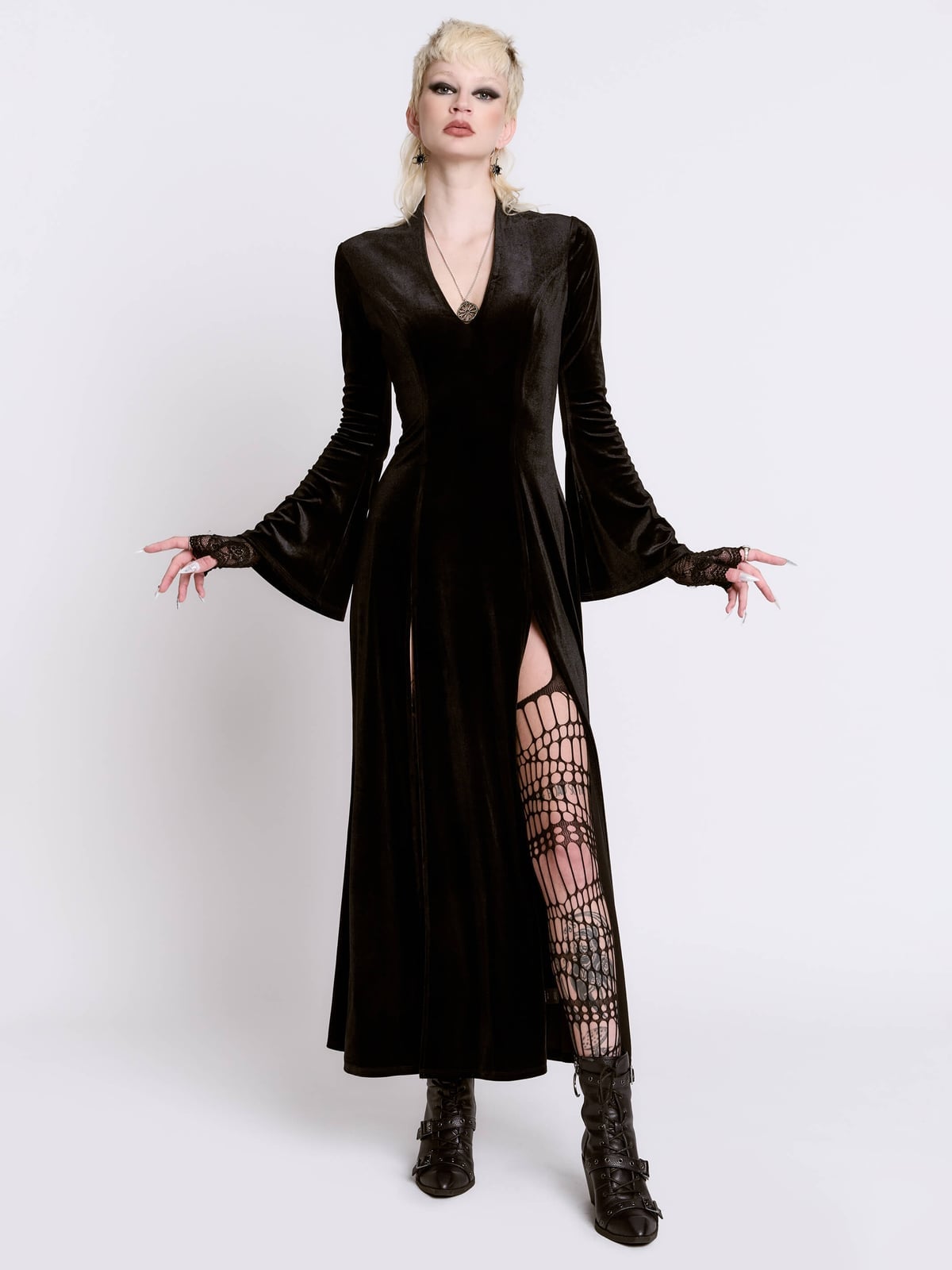 Velvet Maxi Dress with Bell Sleeves — Gothic Style