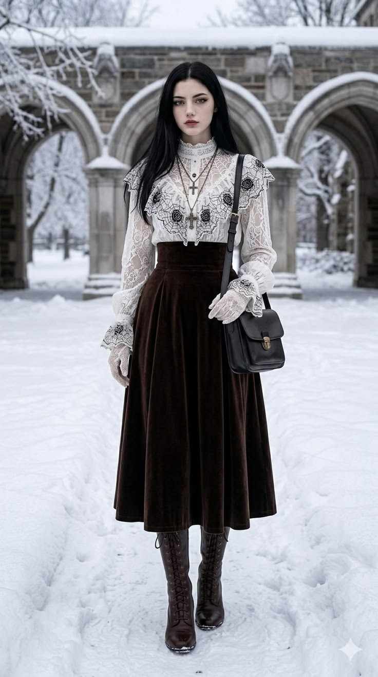 Lace Blouse and Velvet Skirt Gothic Ensemble — Gothic Style
