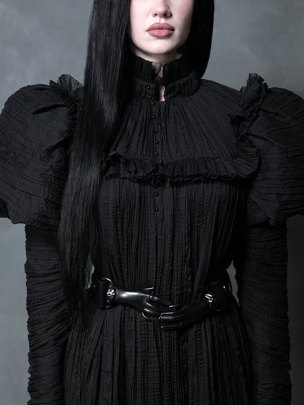 Black Dress with Voluminous Textured Sleeves — Gothic Style