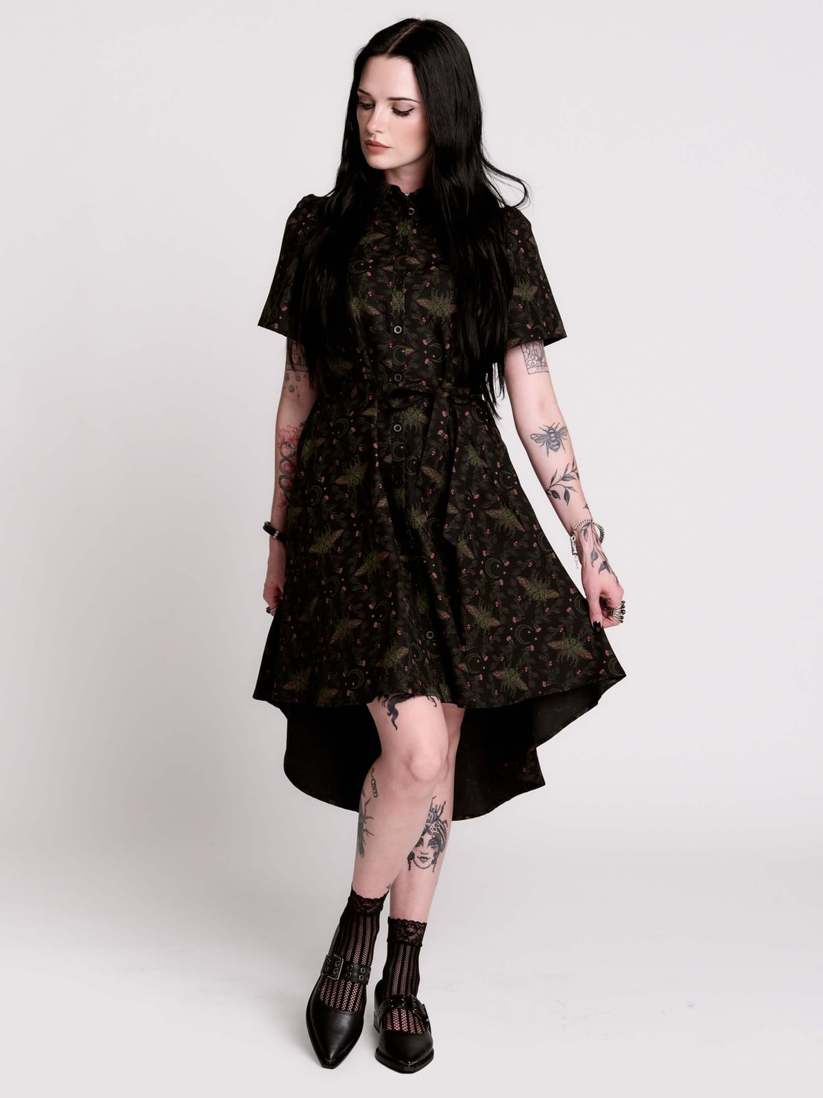 Printed High-Low Hem Dress for Casual Gothic — Gothic Style