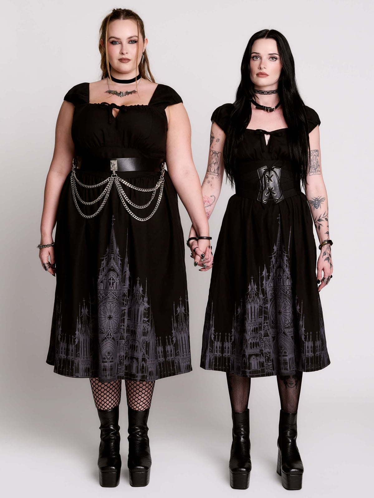 Gothic Cathedral Print Midi Dress — Gothic Style