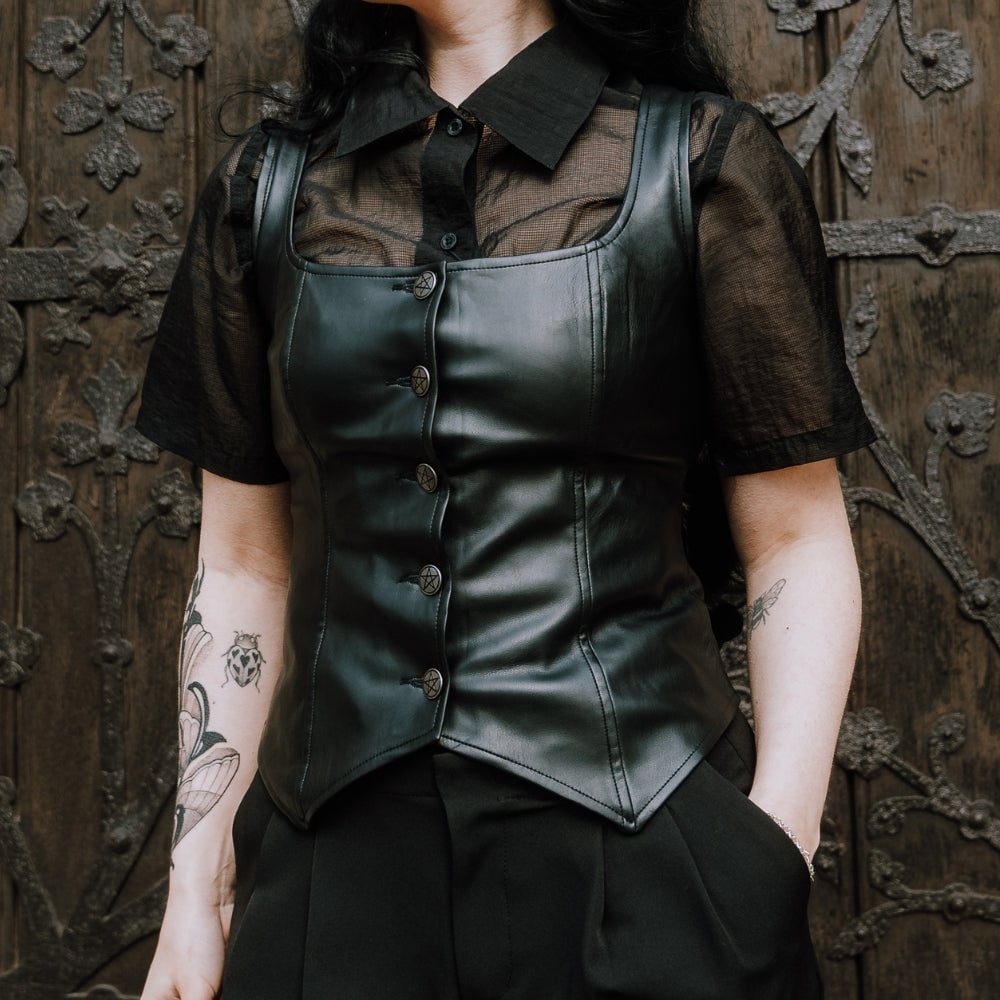Sheer Shirt and Pentagram Button Vest — Gothic Style