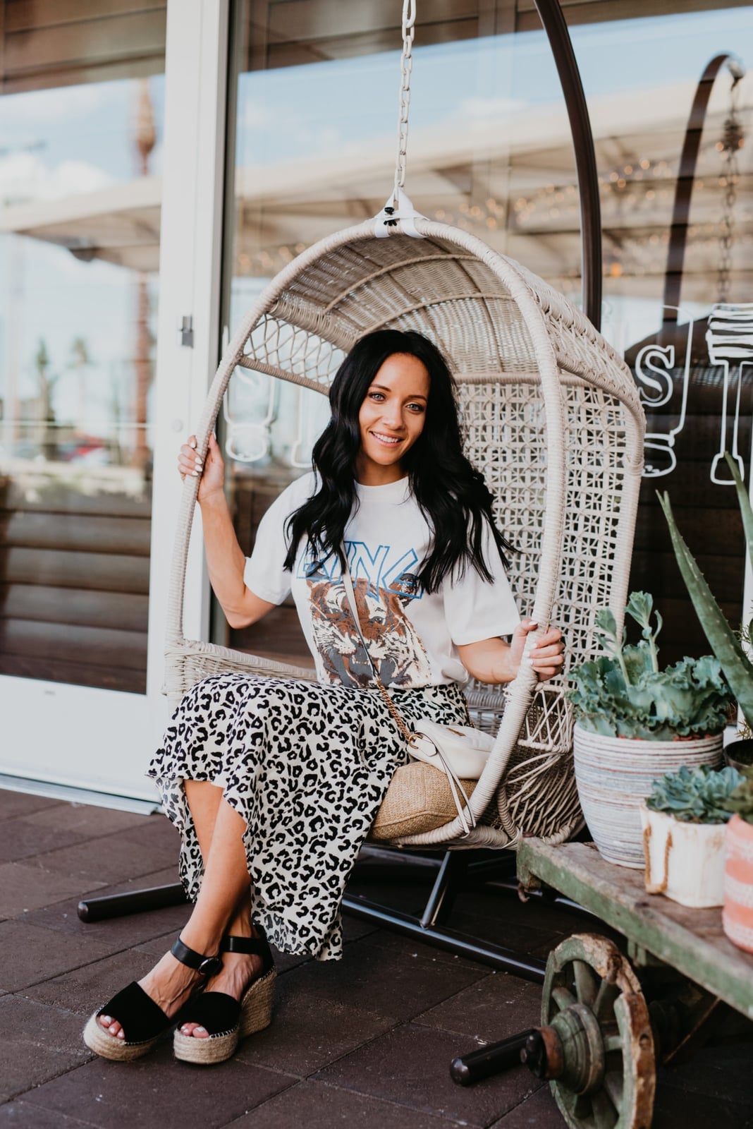 Graphic Tee with Leopard Print Midi Skirt — Graphic Tee Outfits