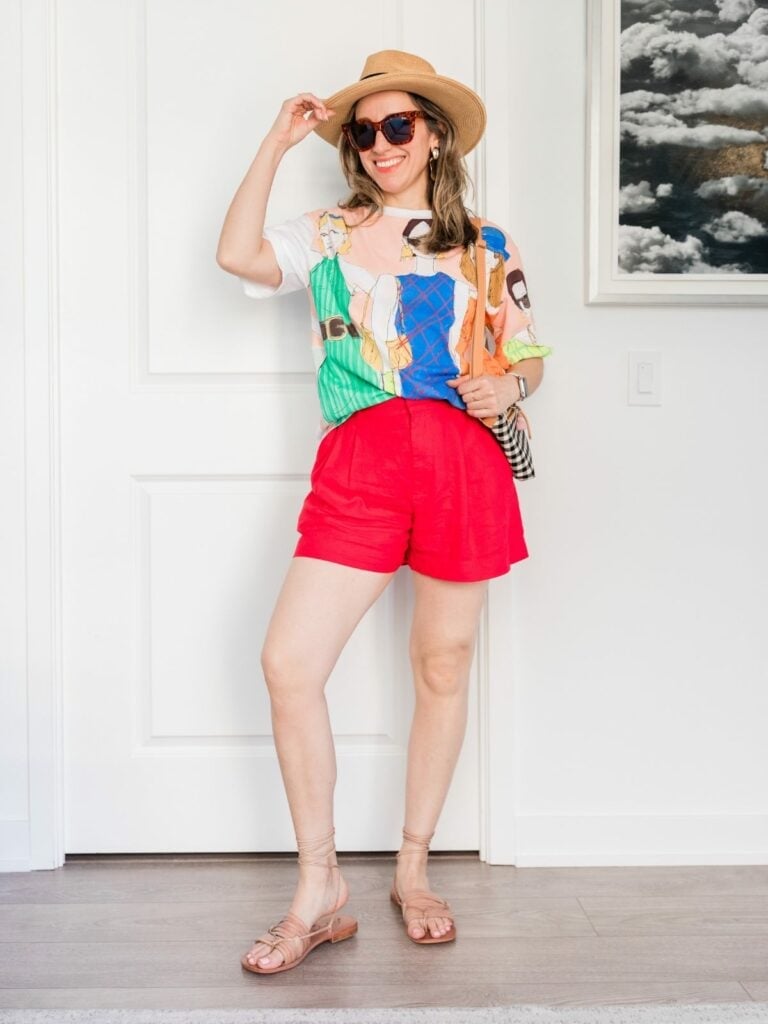 Abstract Graphic Tee with Linen-Like Shorts and Oversized Top — Graphic Tee Outfits