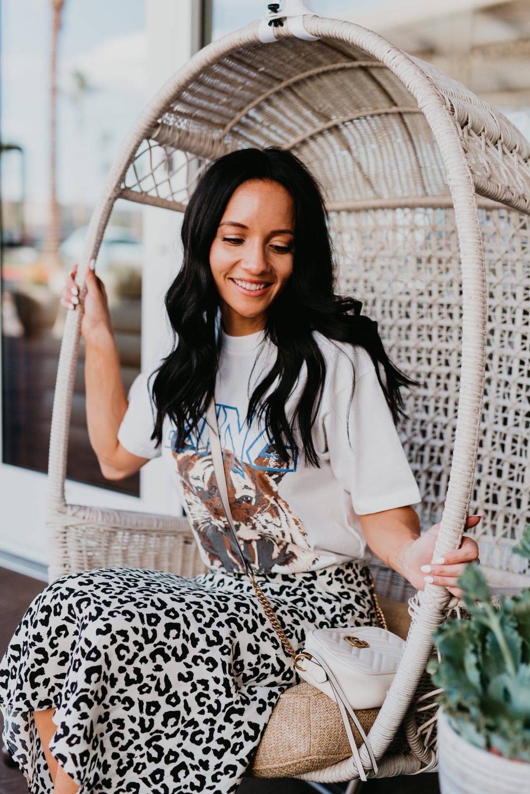 Graphic Tee with Leopard Print Midi Skirt and Black Espadrille Wedges — Graphic Tee Outfits