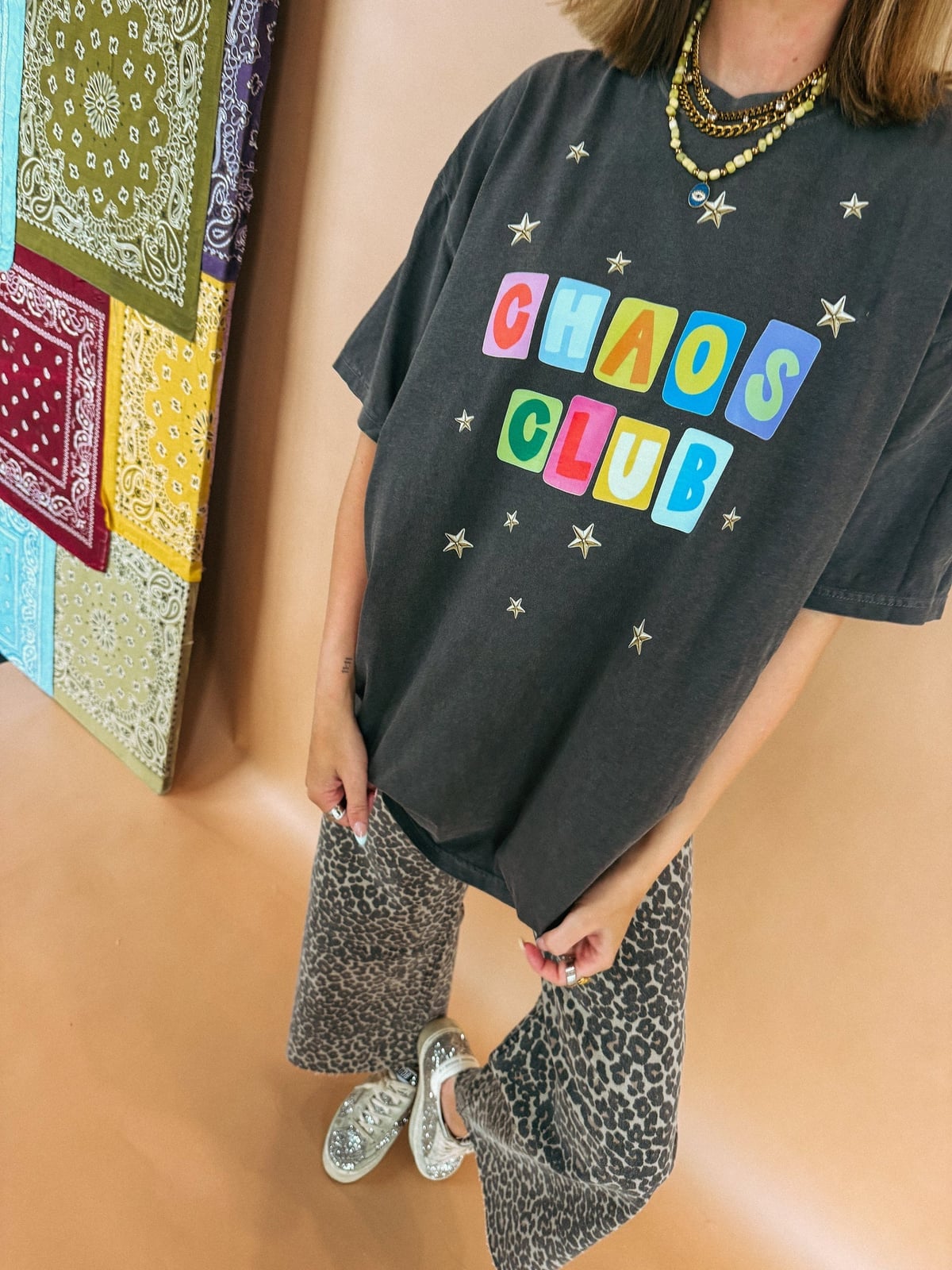 Graphic Tee with Leopard Print Wide Leg Pants — Graphic Tee Outfits