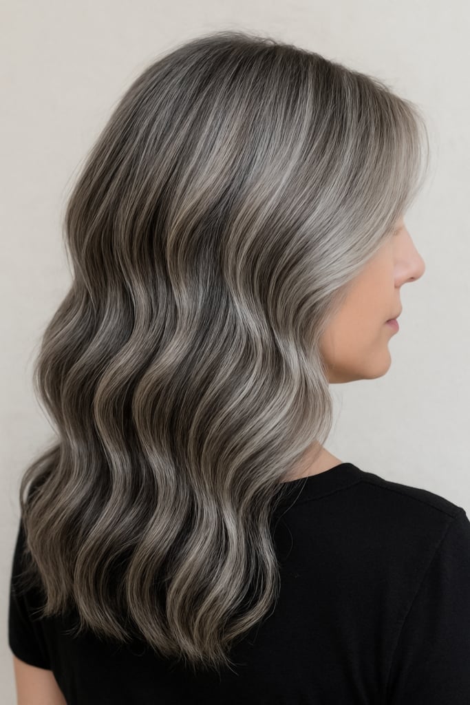 Shoulder Length Wavy Blend Ash Tones — Gray Blending