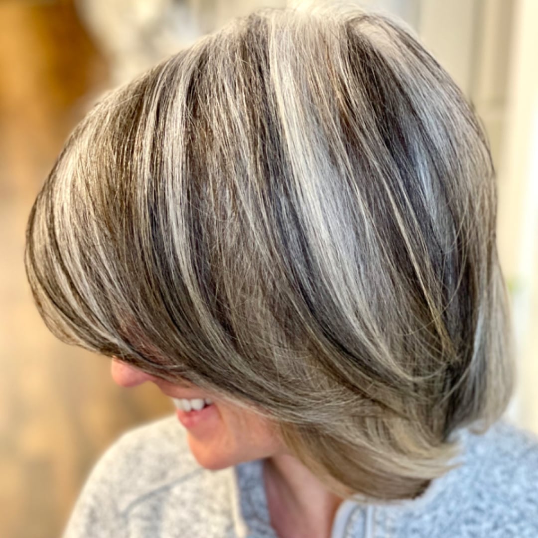 Textured Bob With Side Swept Fringe — Gray Blending