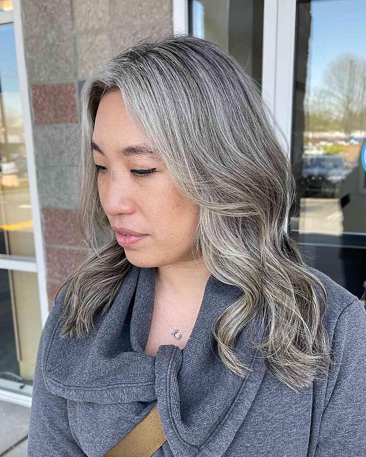 Collarbone Layers With Side Swept Bangs — Gray Blending