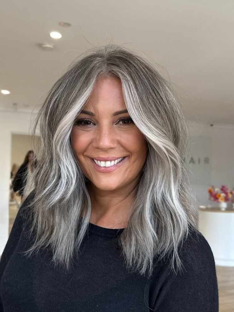 Collarbone Gray With Blonde Highlights — Gray Blending